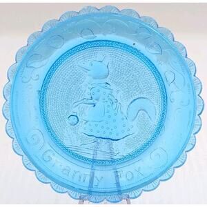 Granny Fox Glass Window Decor Pairpoint Cup Plate Blue Vintage 3.5"
